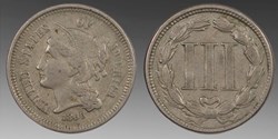 United States: copper-nickel 3-cent piece, 1866