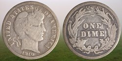 (DD014) USA: 1910 silver Barber dime