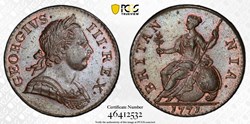 Great Britain: 1771 copper halfpenny of George III