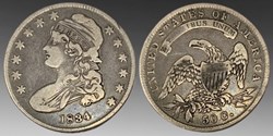 United States: silver Capped Bust half dollar, 1834, Small Date, Small Letters variety