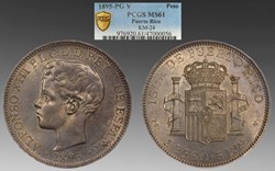 Puerto Rico: 1895-PG V silver peso of Alfonso XIII of Spain