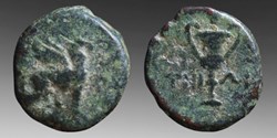 Greece (Ionia, Teos): bronze Æ10, ca. 3rd century BC; griffin & kantharos