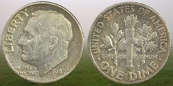(DD011) USA: 1947 silver Roosevelt dime