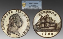 Bermuda: 1793 proof copper penny of George III