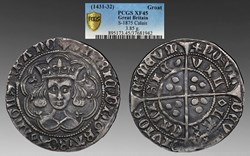 England: ca. 1431-1432 silver groat of Henry VI, from the Reigate Hoard found in Surrey