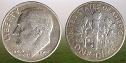 (DD008) USA: 1953-D silver Roosevelt dime