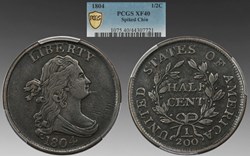 United States: 1804 copper Draped Bust half cent, "Spiked Chin" variety