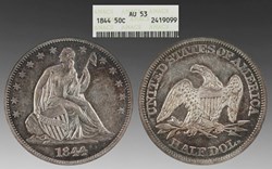United States: 1844 silver Seated Liberty half dollar