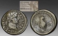Roman Egypt (Alexandria): ca. 121-122 AD billon tetradrachm of Hadrian; canopic jar of Osiris