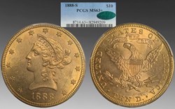 United States: 1888-S gold Liberty Head eagle ($10.00)