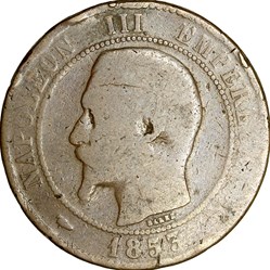 Dix centimes, tête nue, Napoléon III, 1853, Strasbourg