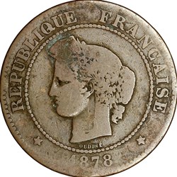 5 centimes Cérès, IIIe République, 1878, Paris