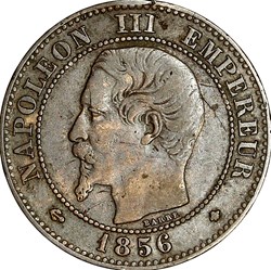 Deux centimes, tête nue, Napoléon III, 1856, Strasbourg
