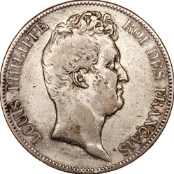 5 francs, type Tiolier, sans le I, tranche en creux, Louis-Philippe Ier, 1830, Paris