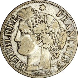 2 francs Cérès, avec légende, IIIe République, 1872, Bordeaux
