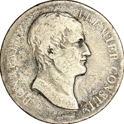 5 francs Bonaparte, Premier Consul, le Consulat, an XI, Paris