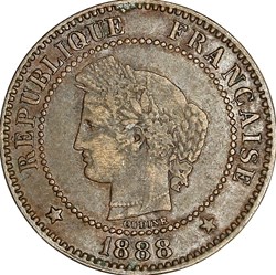 2 centimes Cérès, IIIe République, 1888, Paris