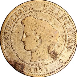 5 centimes Cérès, IIIe République, 1877, Bordeaux