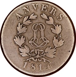 5 centimes d'Anvers au double L, Louis XVIII, 1814V, Anvers, atelier de Wolschot