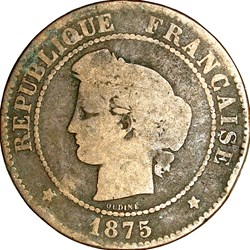 5 centimes Cérès, IIIe République, 1875, Bordeaux