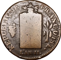 2 sols à la table de la loi, daté, la Convention, 1793, an II, Metz