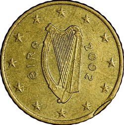 50 centimes, Irlande, 2002, défaut de découpage, clippée