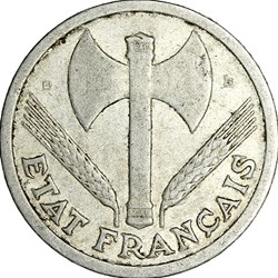 2 francs francisque, Etat Français, 1943, Beaumont-le-Roger