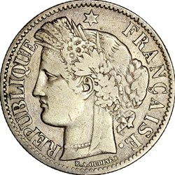 2 francs Cérès, sans légende, IIIe République, 1870, Bordeaux