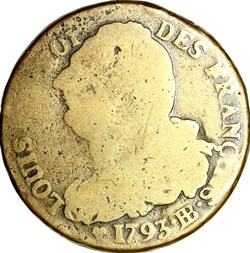 2 sols au faisceau, type Français, Louis XVI, 1793, an 5, Strasbourg