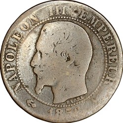 Cinq centimes, tête nue, Napoléon III, 1856, Lille