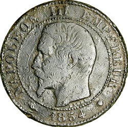 Cinq centimes, tête nue, Napoléon III, 1854, Marseille