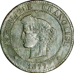 5 centimes Cérès, IIIe République, 1877, Paris