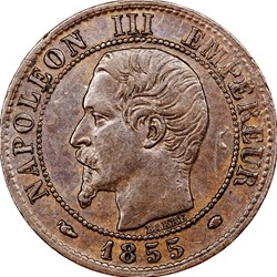 Un centime, tête nue, Napoléon III, 1855, chien, Marseille