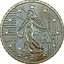 50 centimes, France, 2023, défaut de traitement de surface du flan