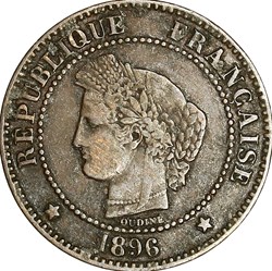 2 centimes Cérès, IIIe République, 1896, Paris