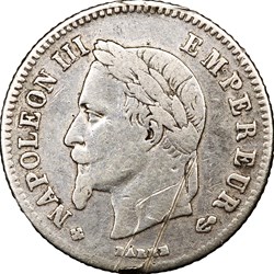 20 centimes Napoléon III, tête laurée, petit module, Napoléon III, 1864, Strasbourg