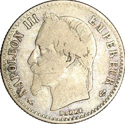 50 centimes, tête laurée, Napoléon III, 1865, Bordeaux