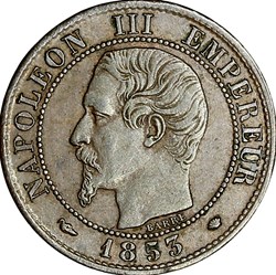 Un centime, tête nue, Napoléon III, 1853, Marseille