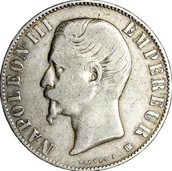 5 francs tête nue, Napoléon III, 1856, Strasbourg