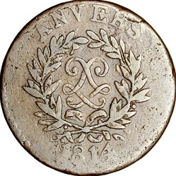 5 centimes d'Anvers au double L, Louis XVIII, 1814, Anvers, atelier de l'arsenal