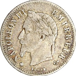20 centimes Napoléon III, tête laurée, petit module, Napoléon III, 1866, Paris