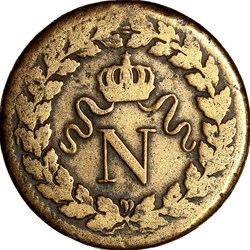 Un décime à l'N couronnée, Napoléon Ier, 1814, sans point, petite date, Strasbourg