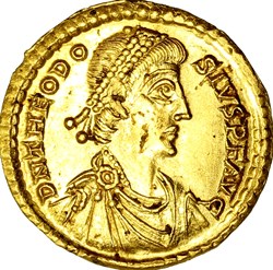 Solidus of Theodosius Ist, Valentinian II and Theodosius, June 389 - 391, Trier