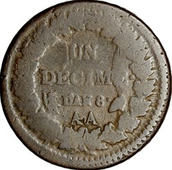 Un décime Dupré, grand module, Consulat, an 8, Metz, coins choqués