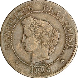 5 centimes Cérès, IIIe République, 1896, faisceau, Paris
