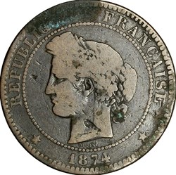 10 centimes Cérès, IIIe République, 1874, Bordeaux