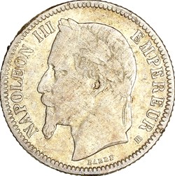 1 franc, tête laurée, Napoléon III, 1866, Strasbourg