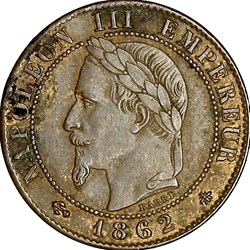 Un centime, tête laurée, Napoléon III, 1862, Paris