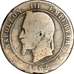 Dix centimes, tête laurée, Napoléon III, 1864, Paris
