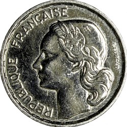 20 francs G. Guiraud, IVe République, 1952, Beaumont-le-Roger, placage ou erreur de flan